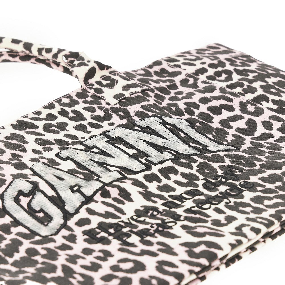Leopard-print canvas XXL tote bag
