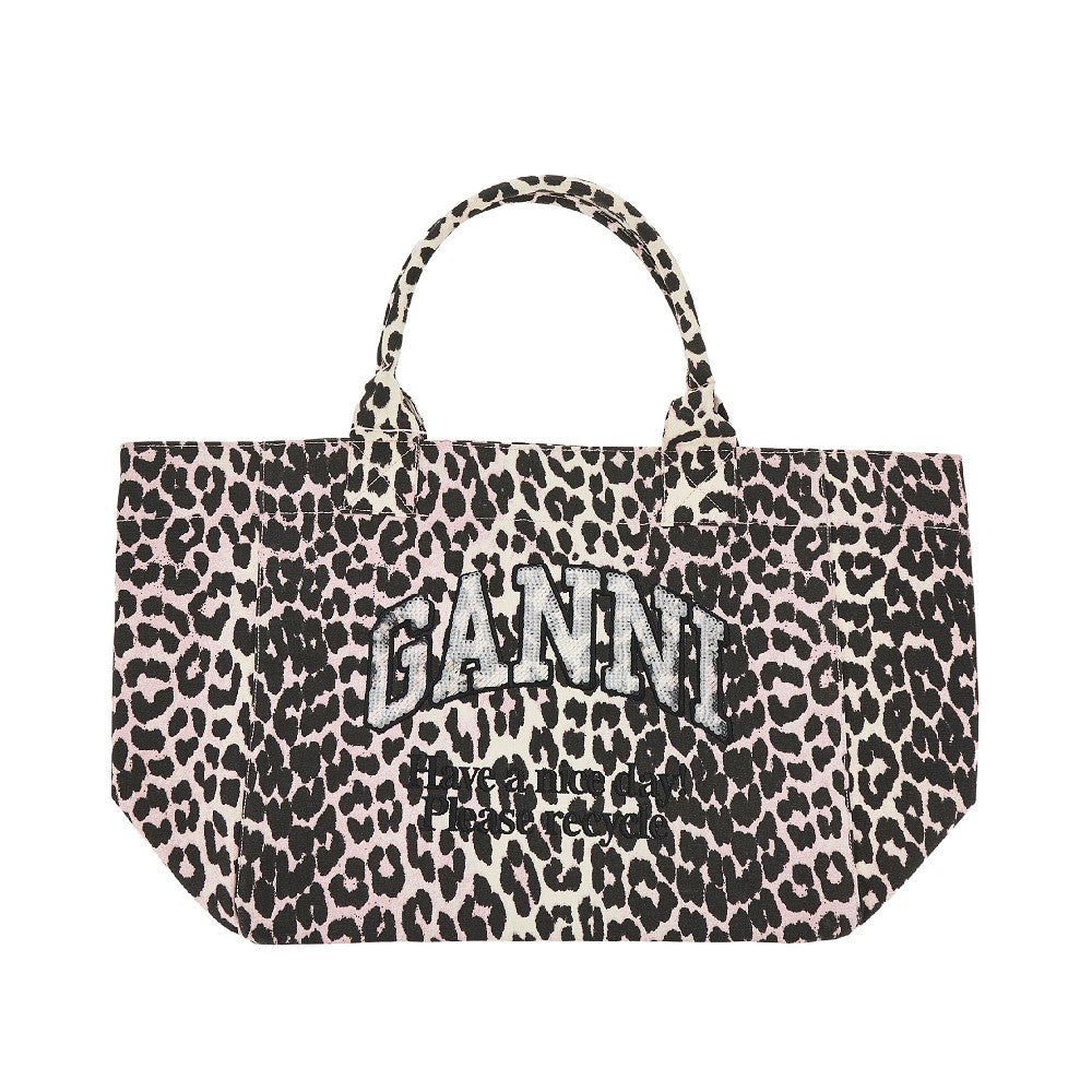 Leopard-print canvas medium tote bag