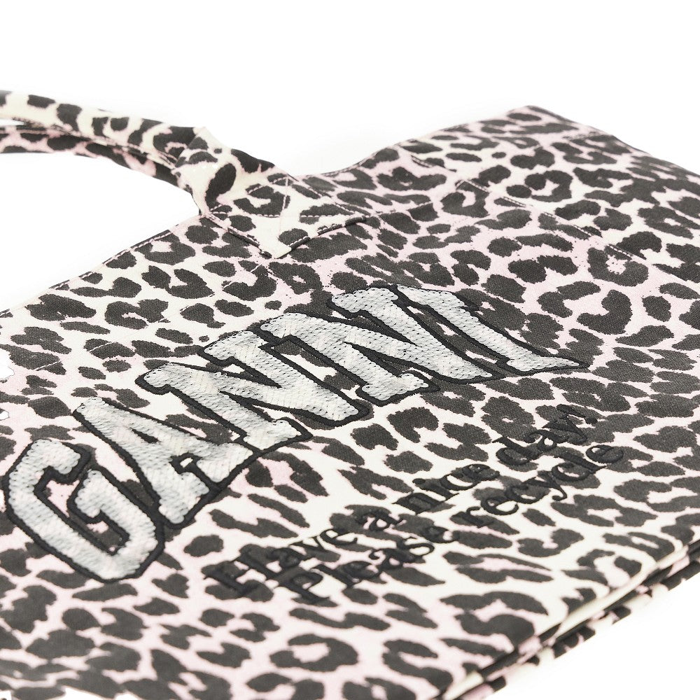 Leopard-print canvas medium tote bag