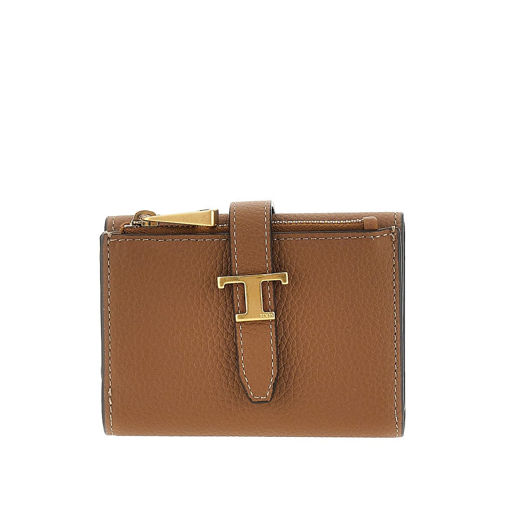 Grained leather tri-fold wallet