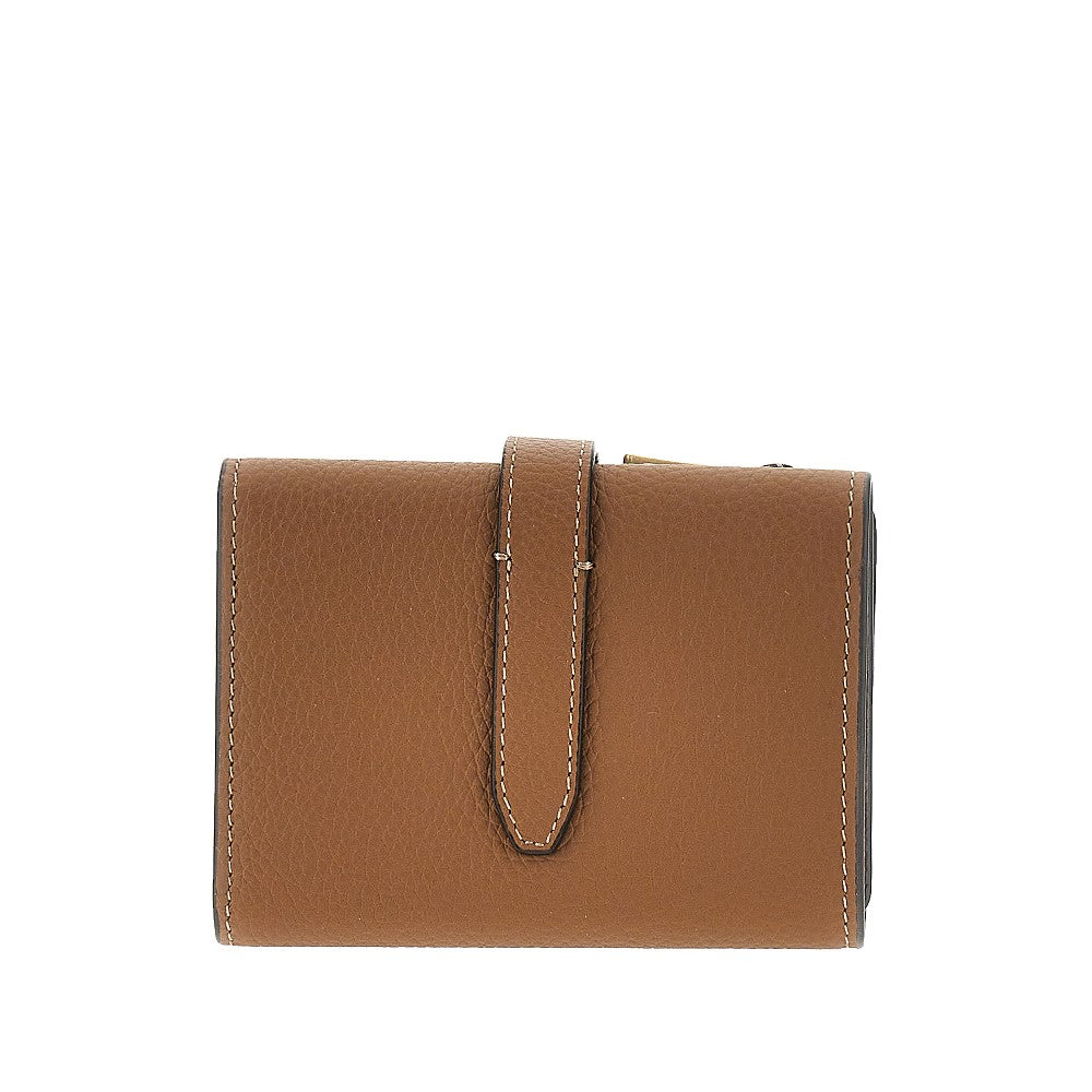 Grained leather tri-fold wallet