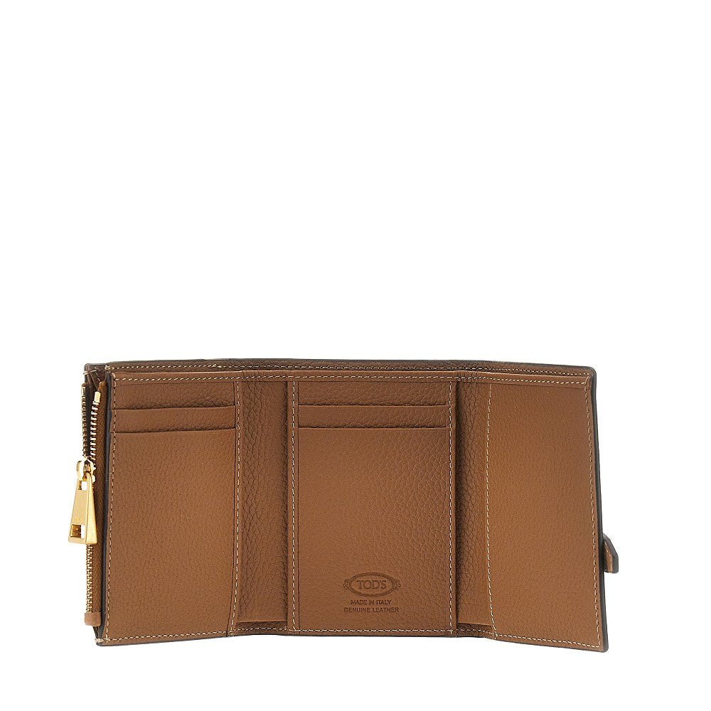 Grained leather tri-fold wallet