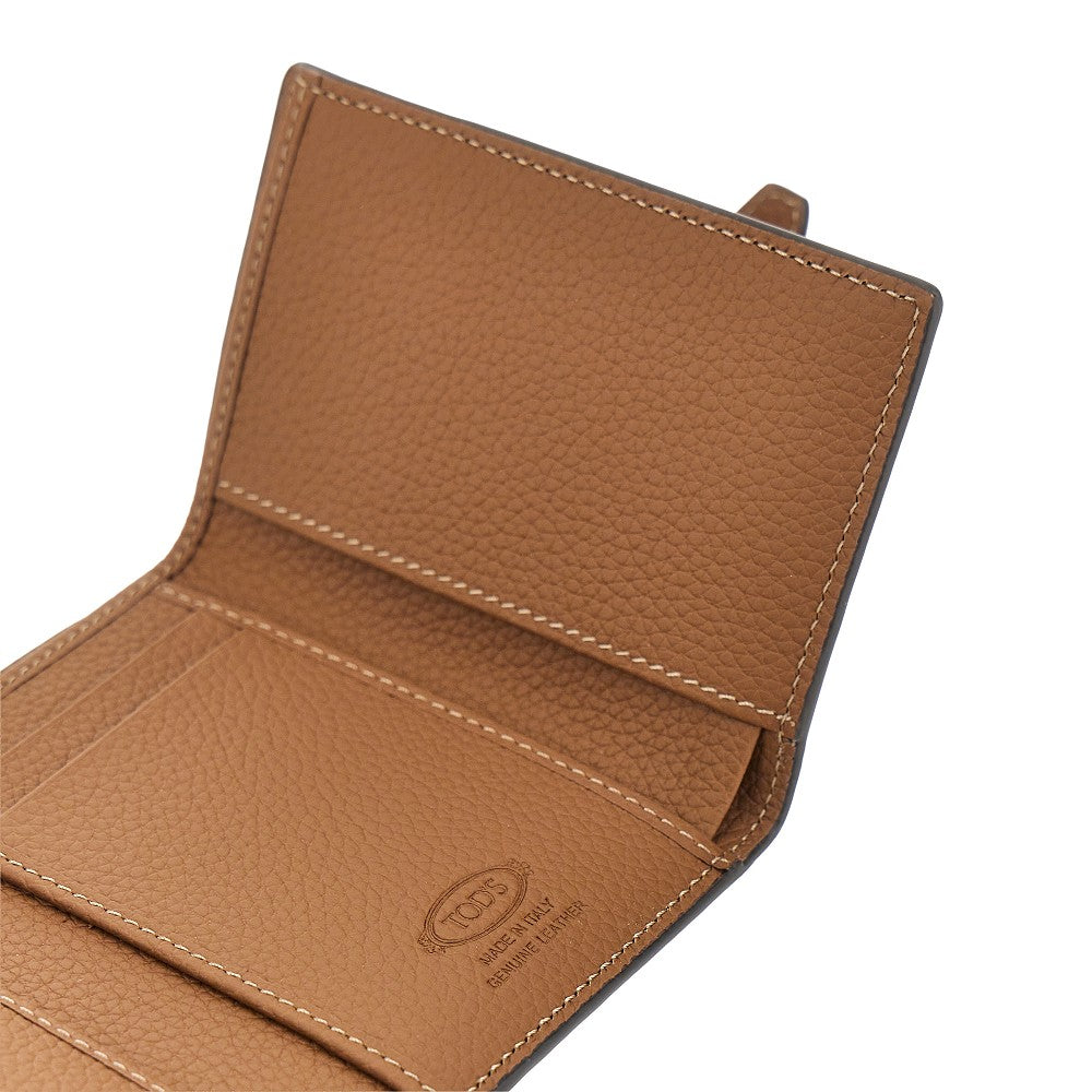 Grained leather tri-fold wallet