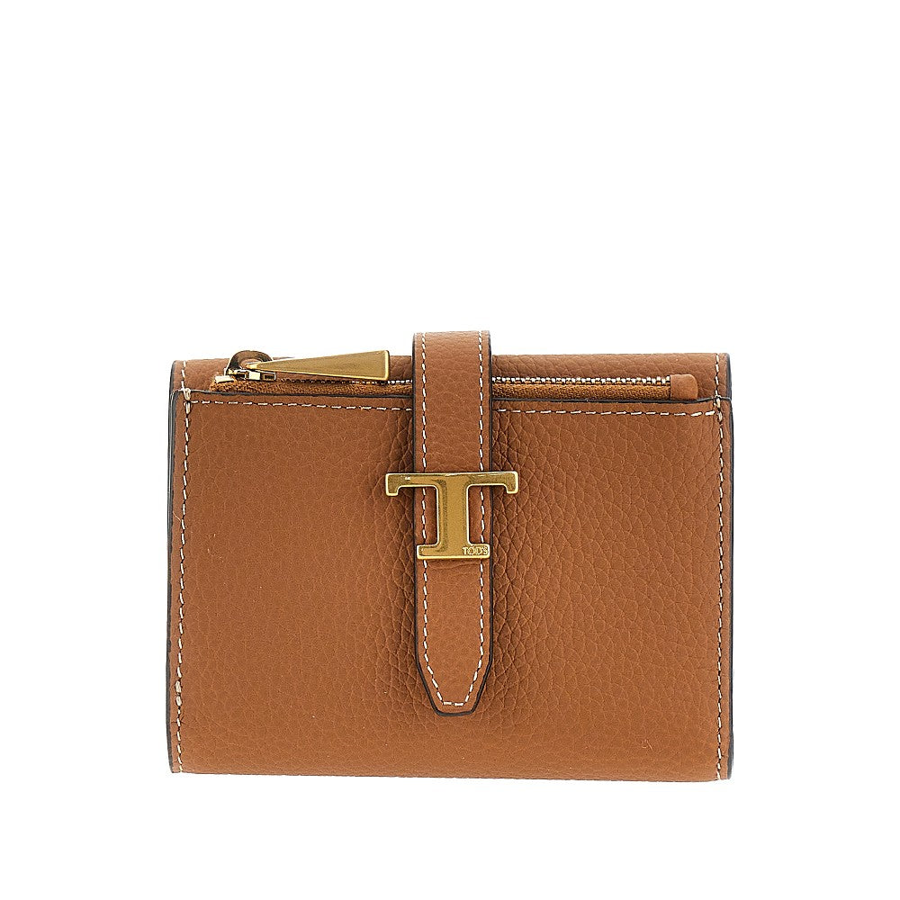 Grained leather tri-fold wallet