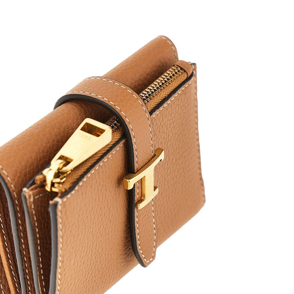 Grained leather tri-fold wallet