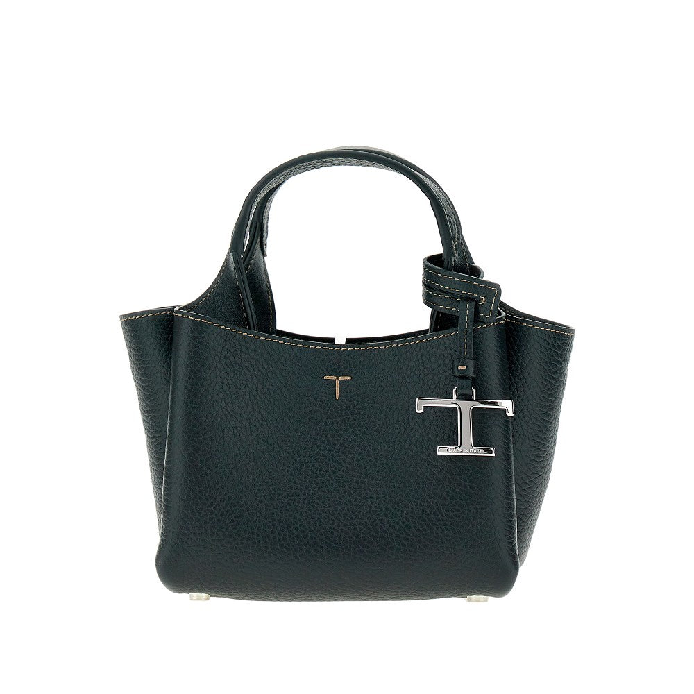 Grained leather mini shopping bag