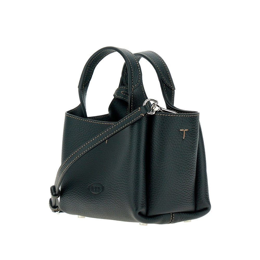Grained leather mini shopping bag