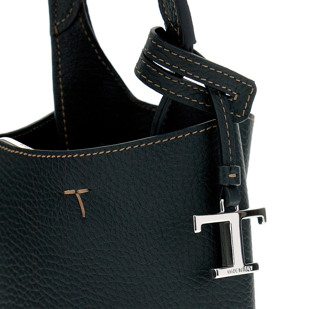 Grained leather mini shopping bag