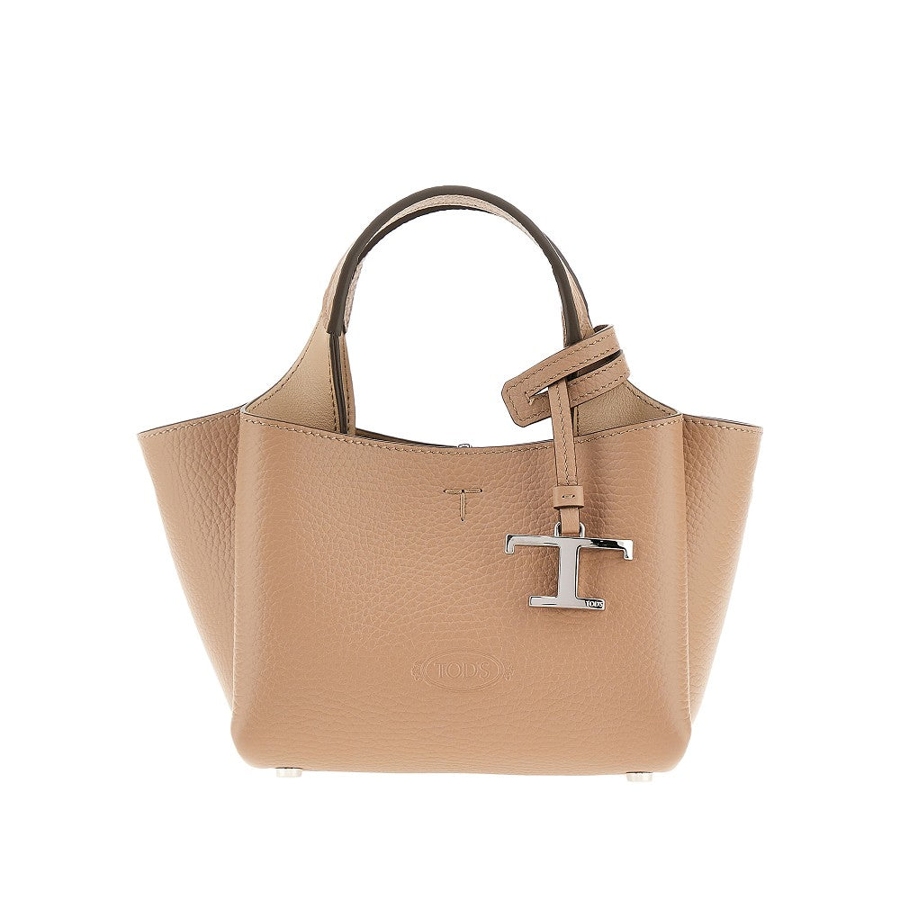 Grained leather mini shopping bag