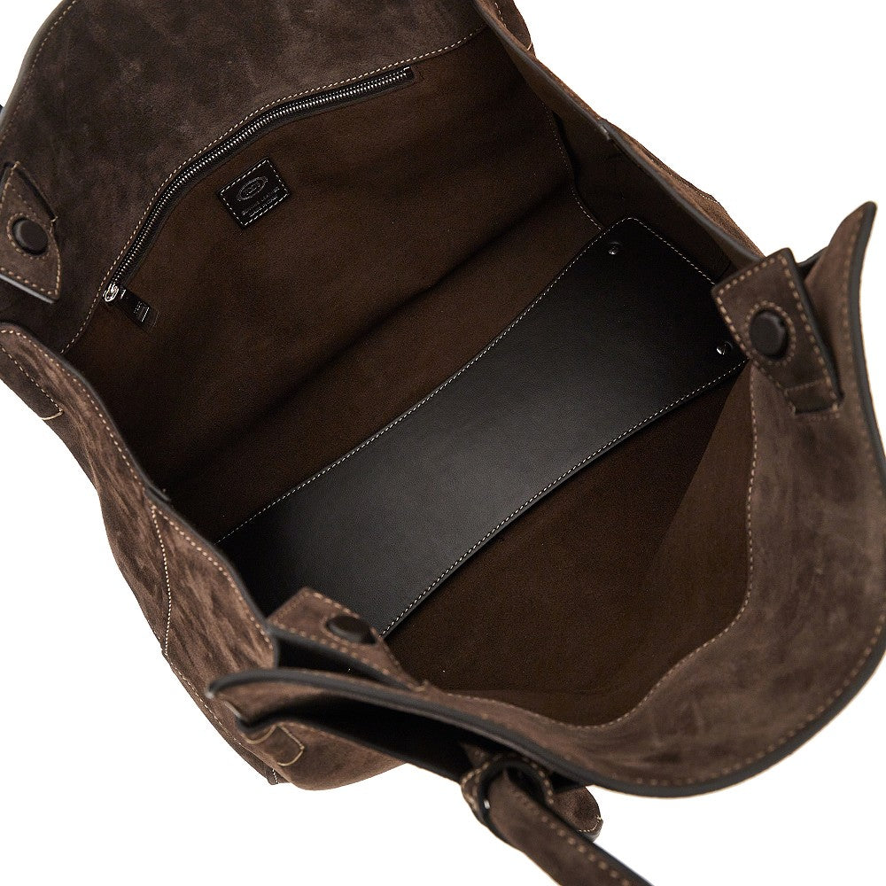 Shopping bag media in pelle scamosciata