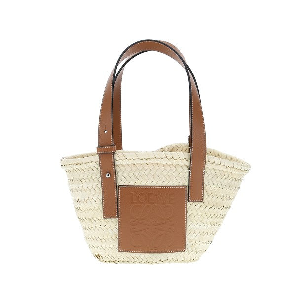 Basket bag piccola in foglie di palma e pelle