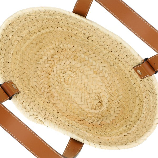 Basket bag piccola in foglie di palma e pelle