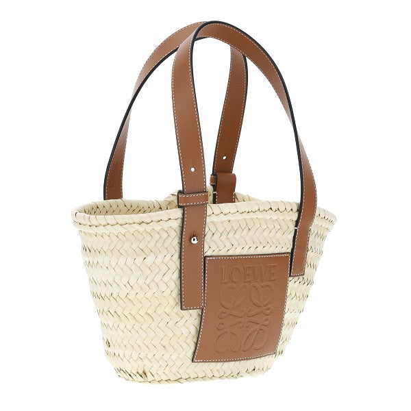 Basket bag piccola in foglie di palma e pelle