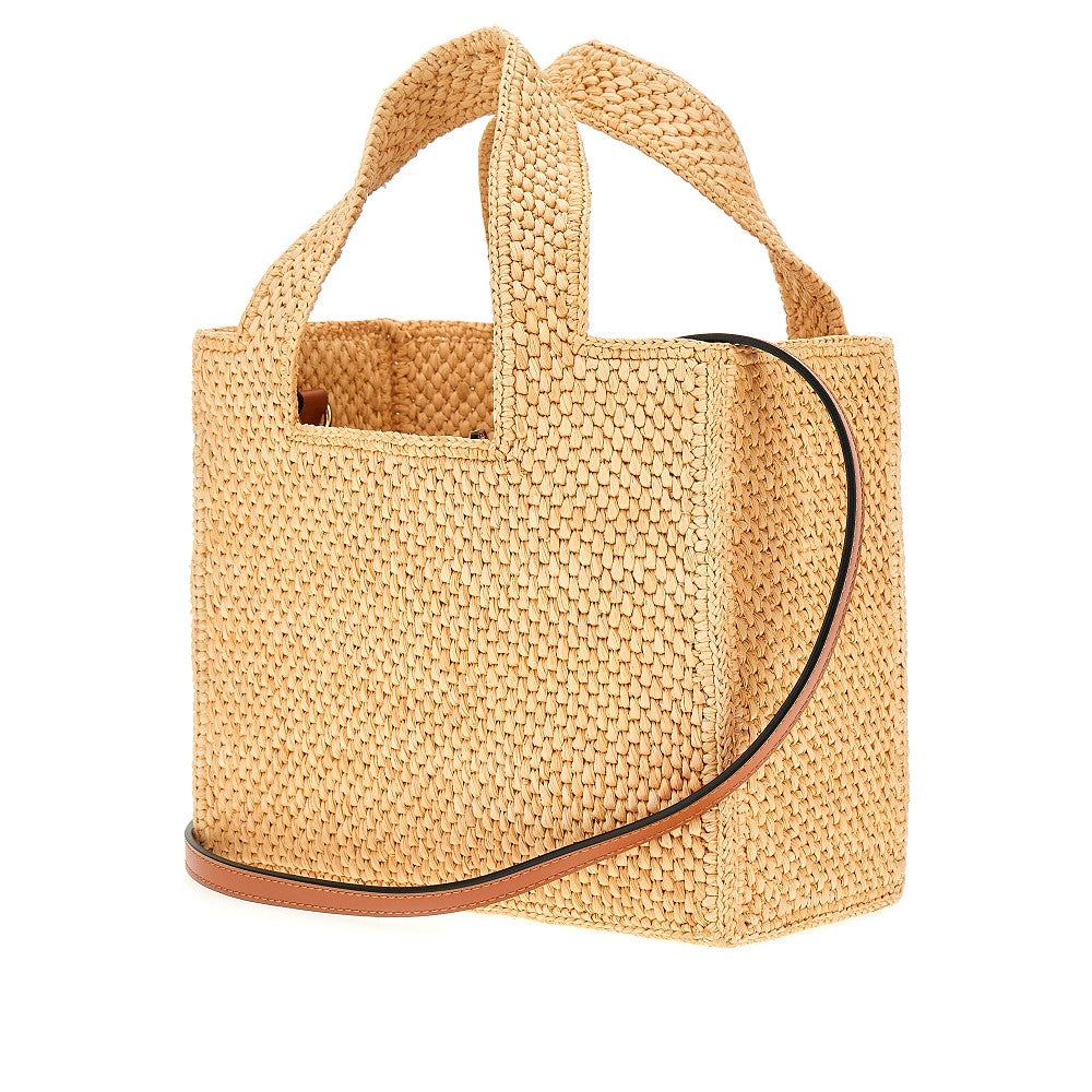 Tote bag piccola in raffia con logo