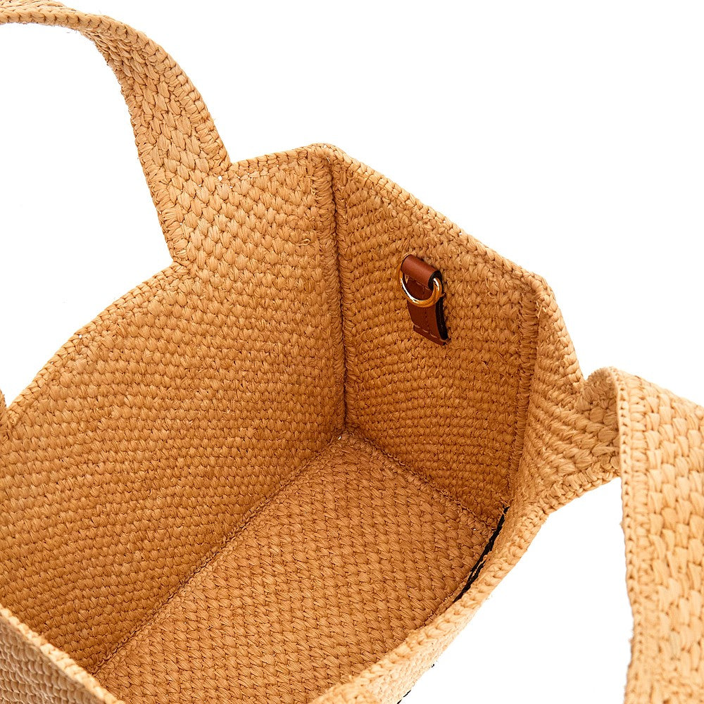 Tote bag piccola in raffia con logo
