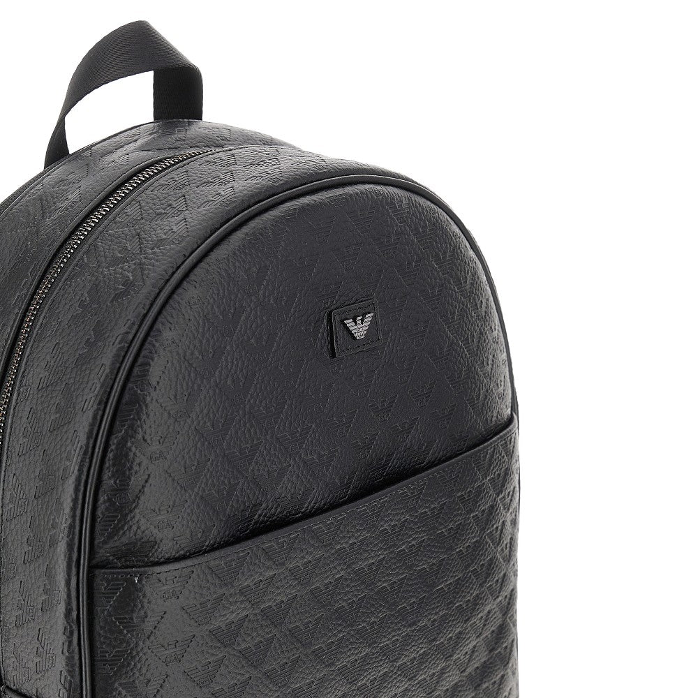 All-over Eagle embossed leather backpack