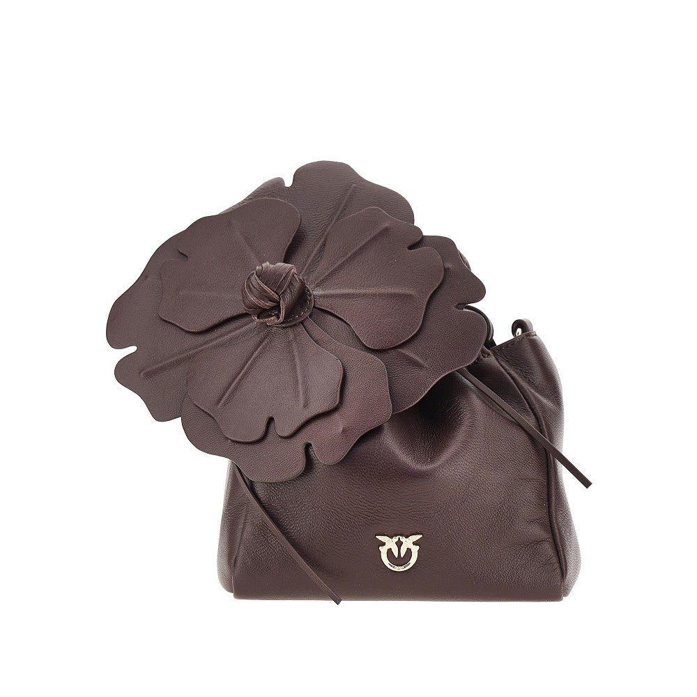 Nappa leather bucket bag with flower