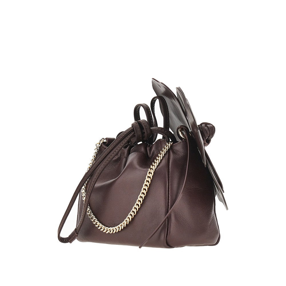Nappa leather bucket bag with flower