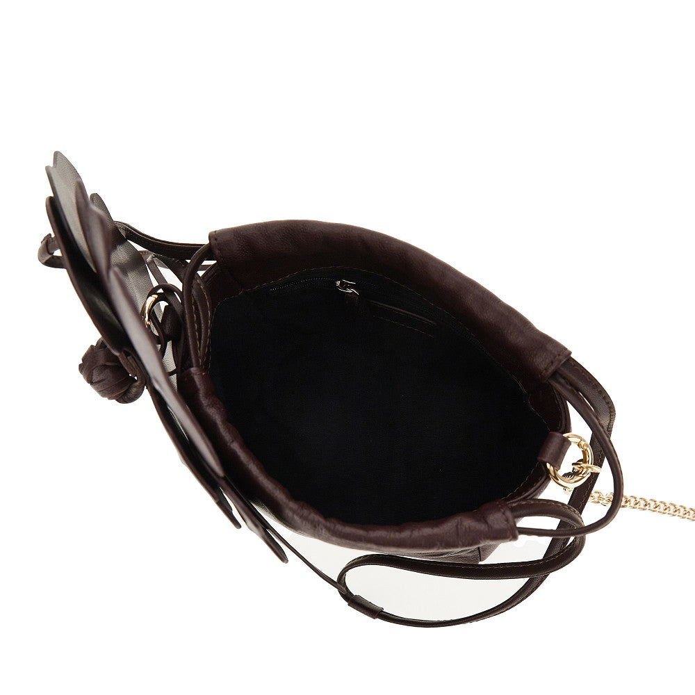 Nappa leather bucket bag with flower