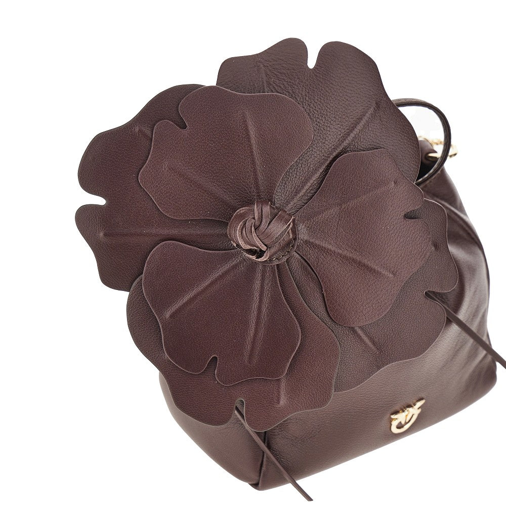 Nappa leather bucket bag with flower