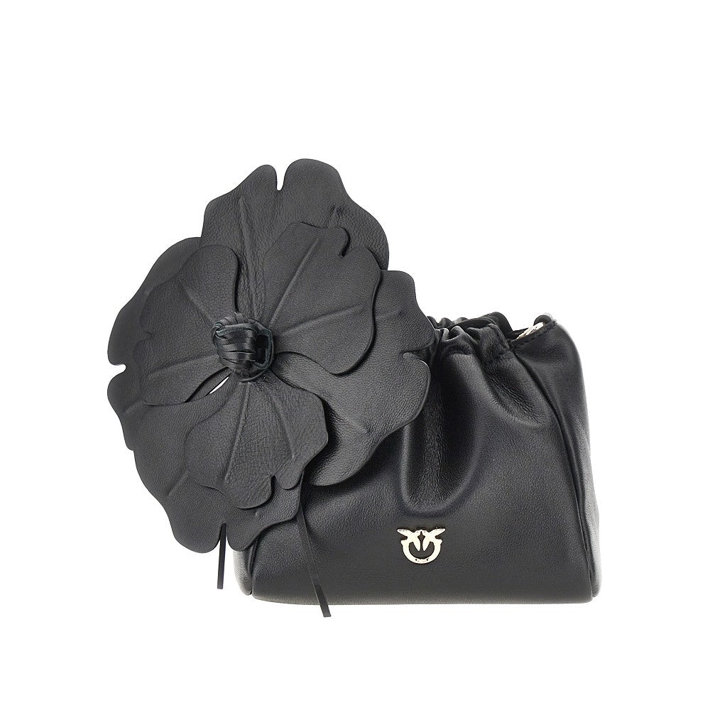 Nappa leather bucket bag with flower