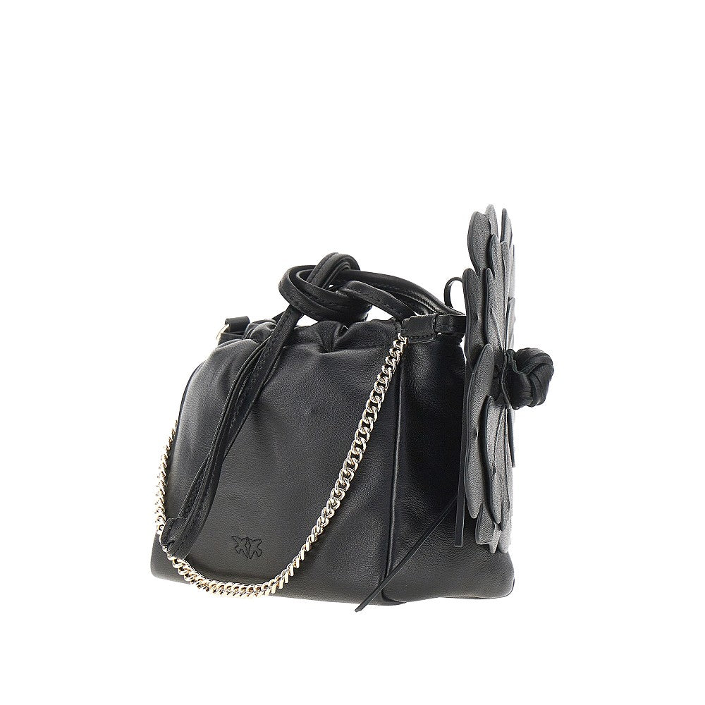 Nappa leather bucket bag with flower