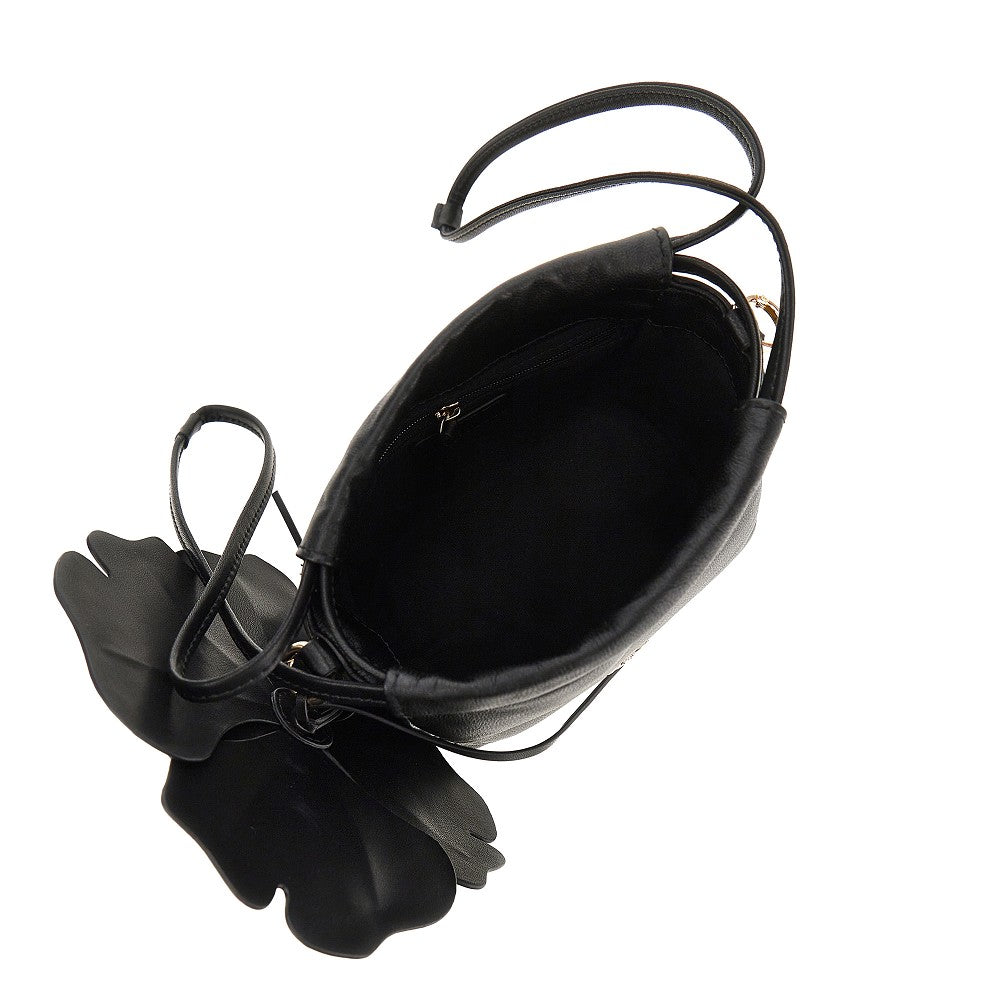 Nappa leather bucket bag with flower