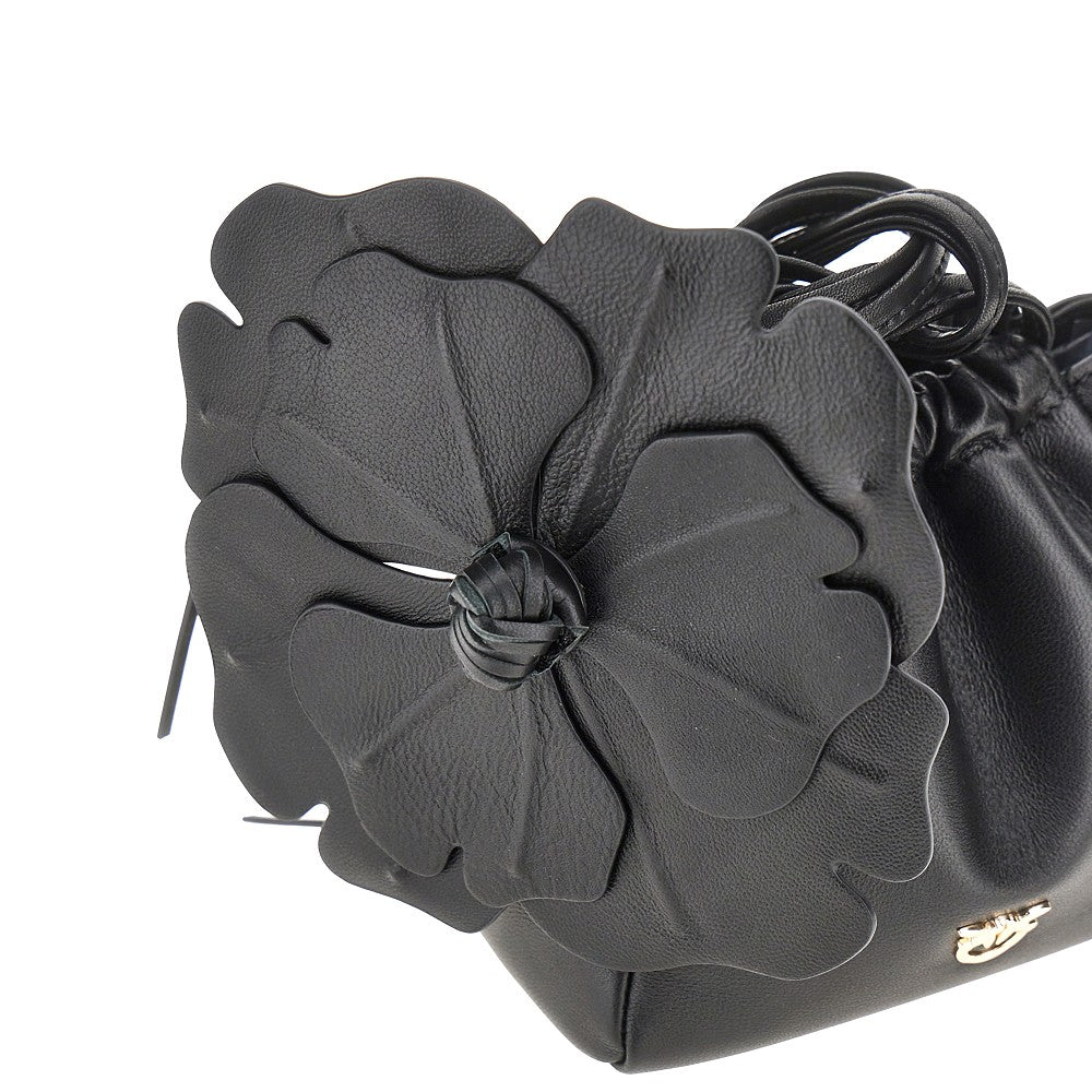 Nappa leather bucket bag with flower