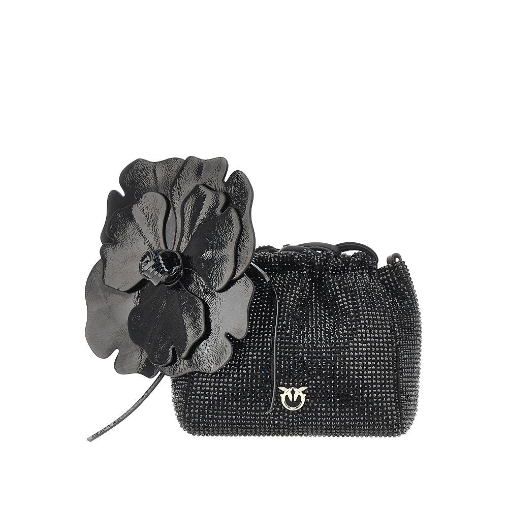 Full-strass bucket bag with flower