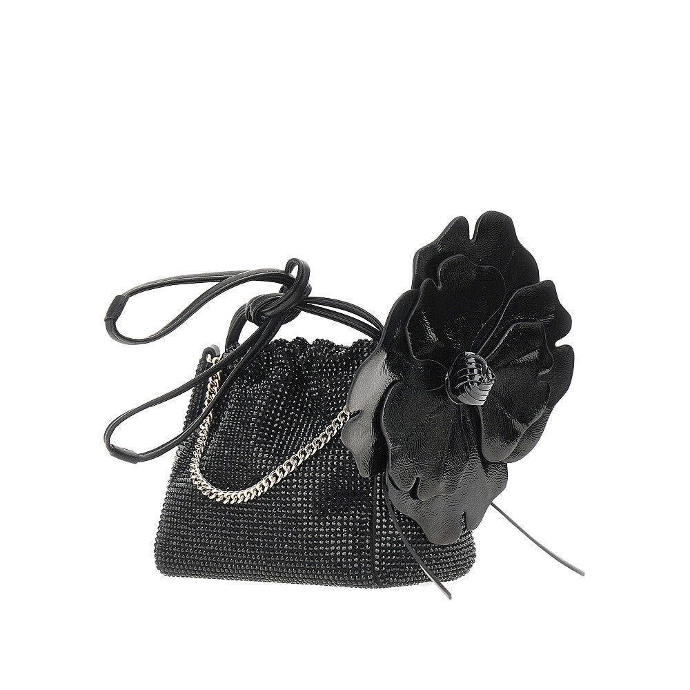 Full-strass bucket bag with flower