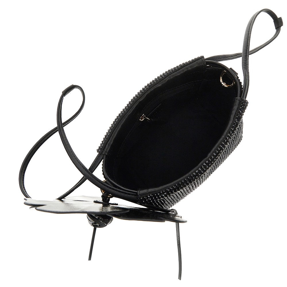 Full-strass bucket bag with flower