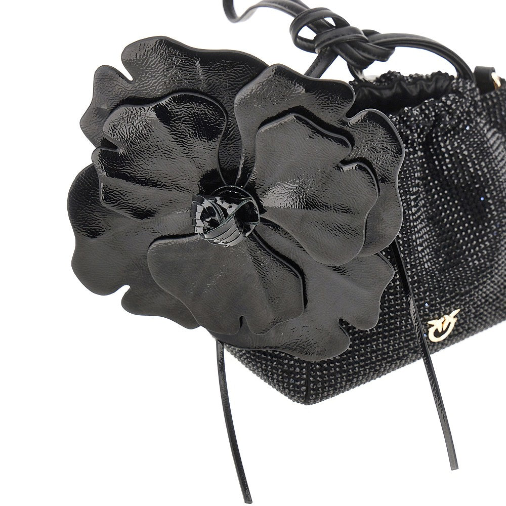 Full-strass bucket bag with flower