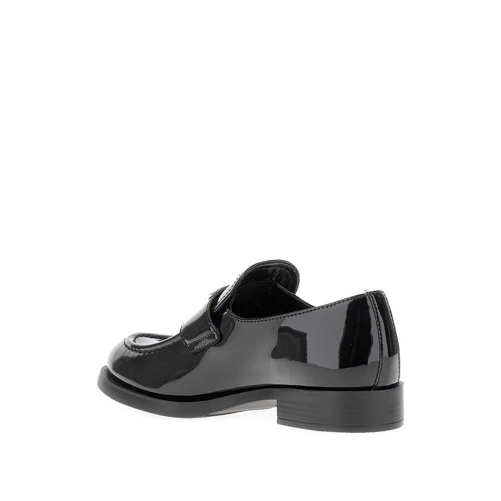 Patent leather loafers with triangle logo
