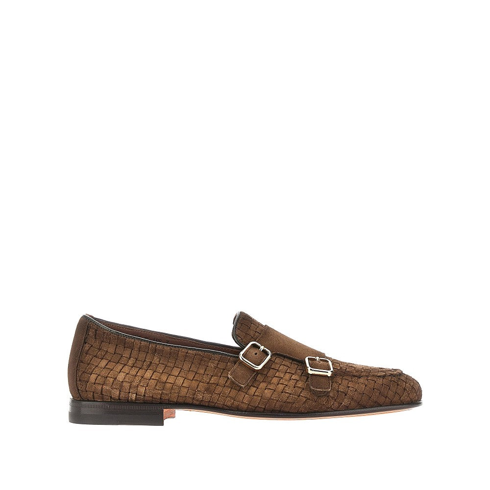 Mocassini doppia fibbia in suede intrecciato