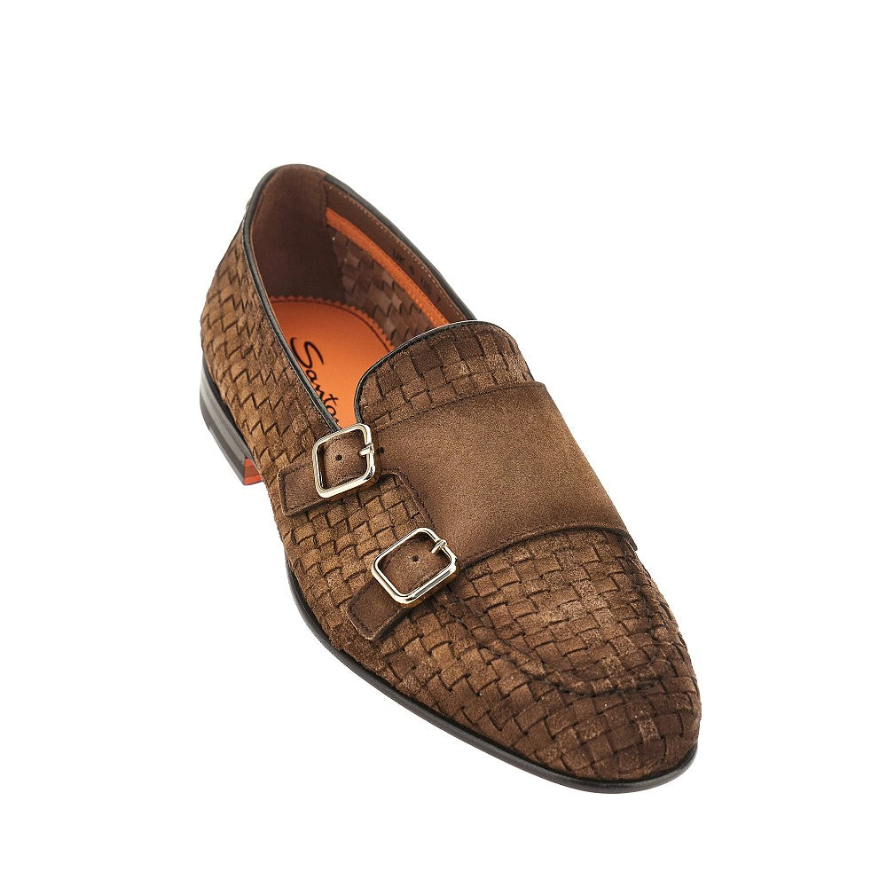Mocassini doppia fibbia in suede intrecciato