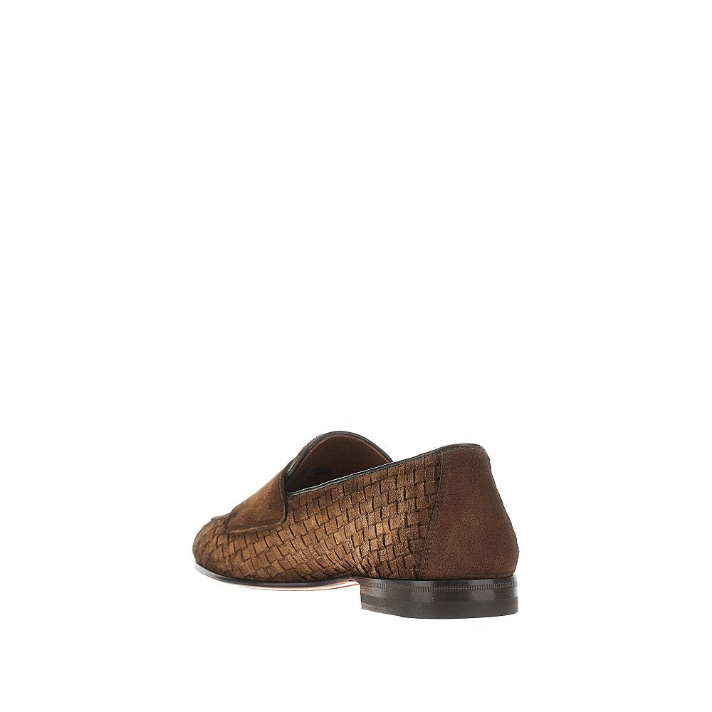 Mocassini doppia fibbia in suede intrecciato