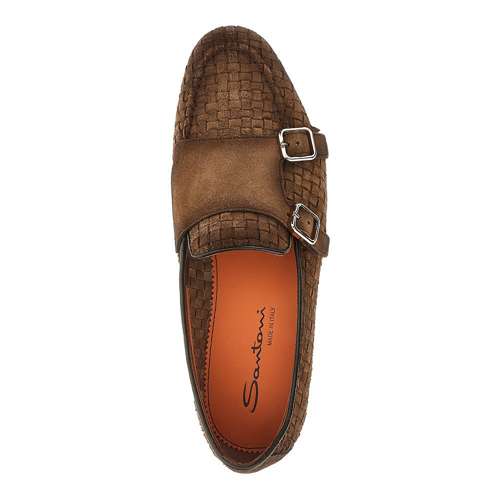 Mocassini doppia fibbia in suede intrecciato