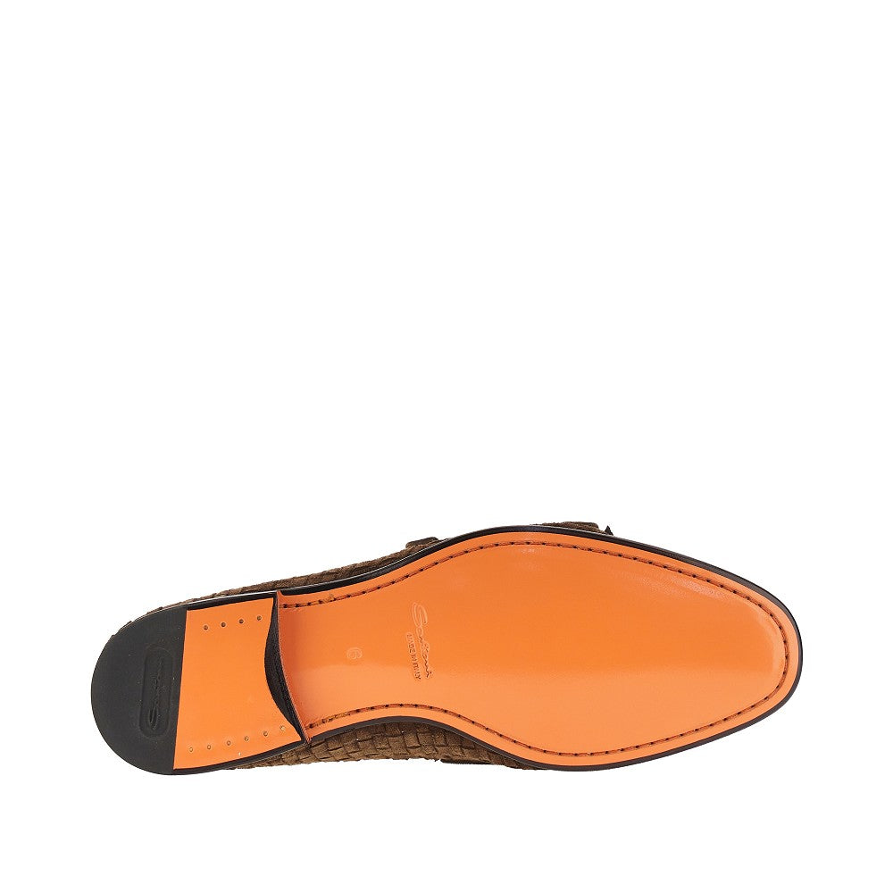 Mocassini doppia fibbia in suede intrecciato