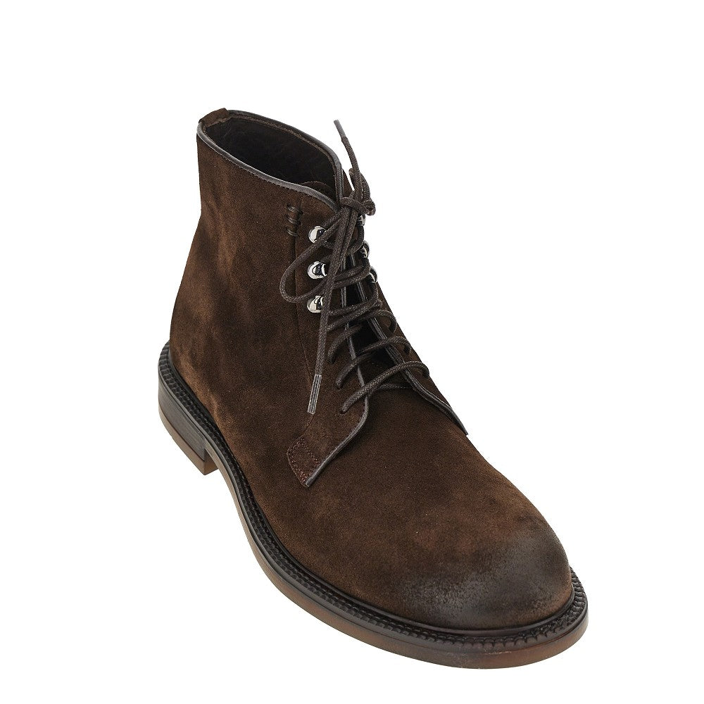Stivaletti stringati in pelle scamosciata