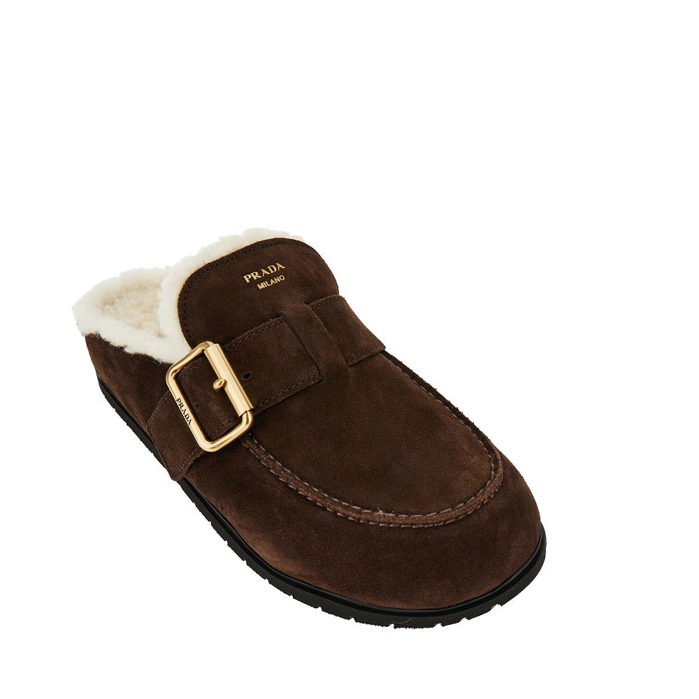 Sabot in pelle scamosciata e montone