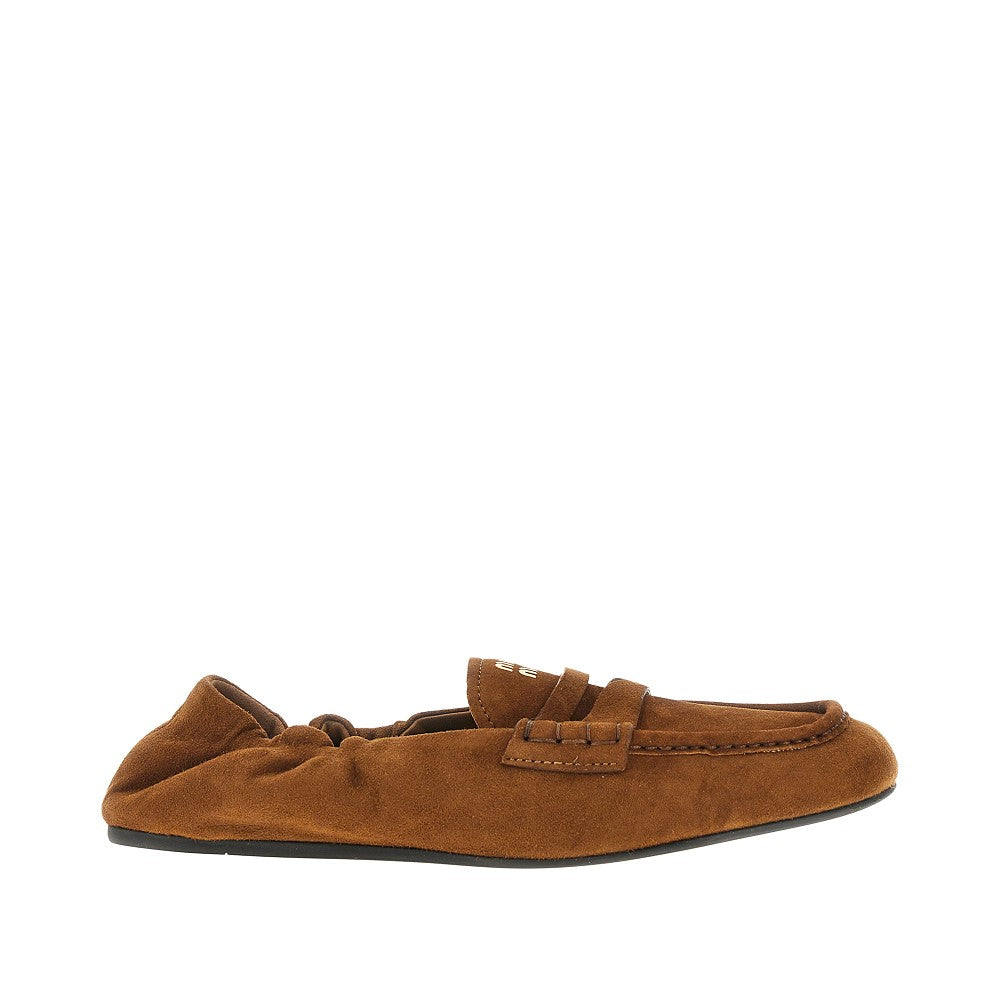 Suede leather loafers with logo
