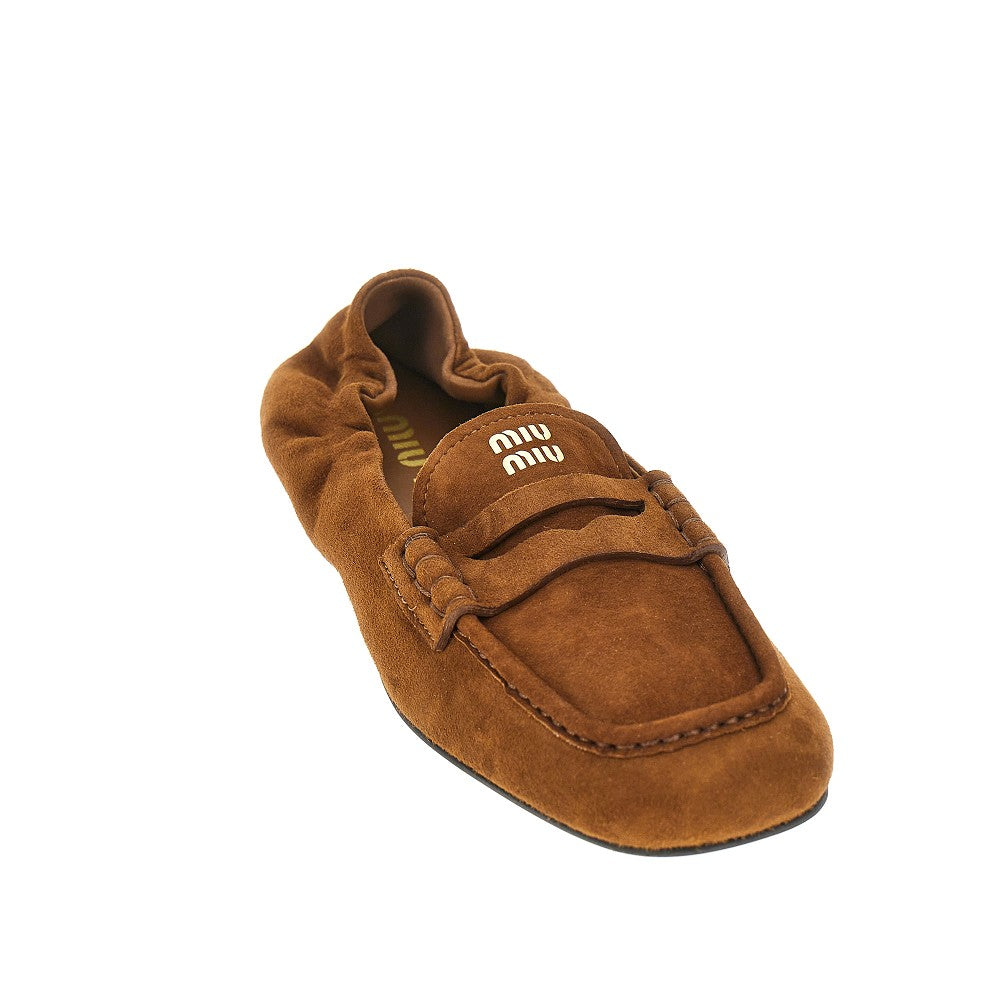 Suede leather loafers with logo