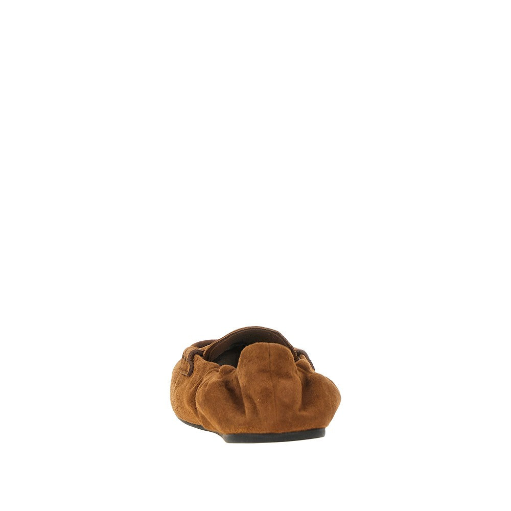 Suede leather loafers with logo