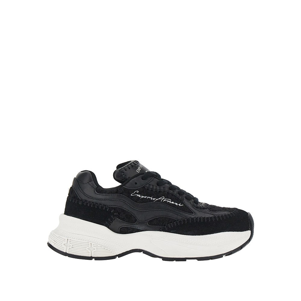 Sneakers in maglia con dettagli in similpelle