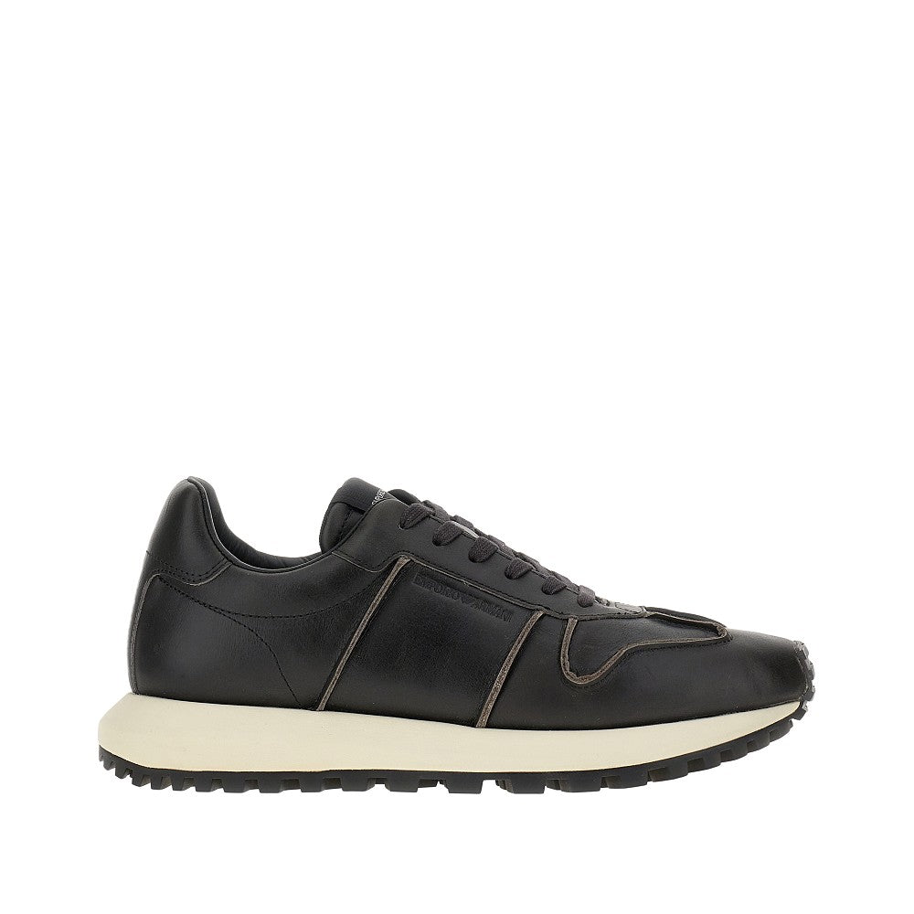 Vintage-effect leather sneakers
