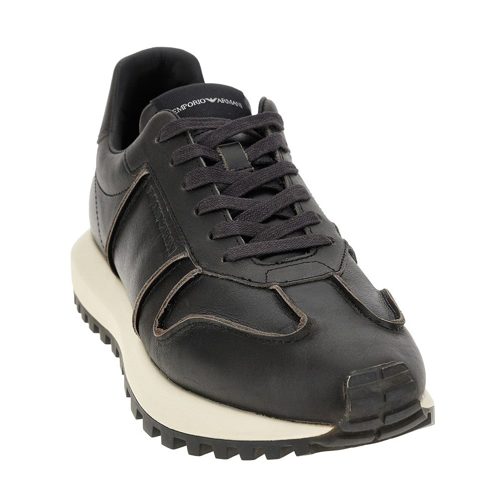 Vintage-effect leather sneakers