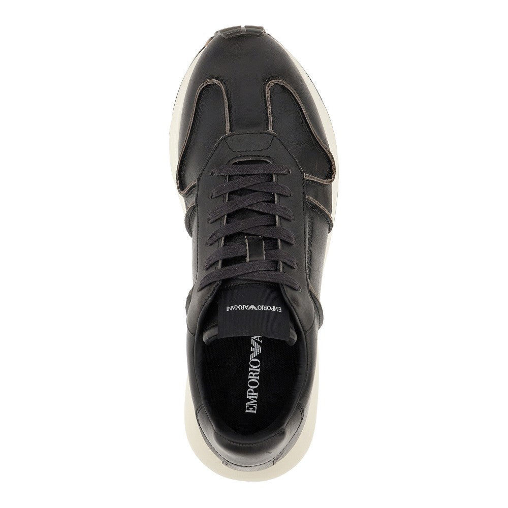 Vintage-effect leather sneakers