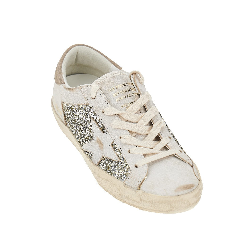 Sneakers Super-Star in pelle e glitter