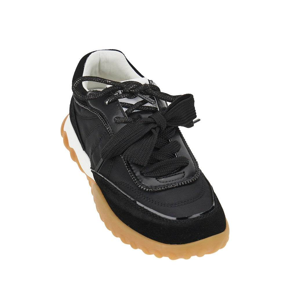 Suede leather and nylon sneakers
