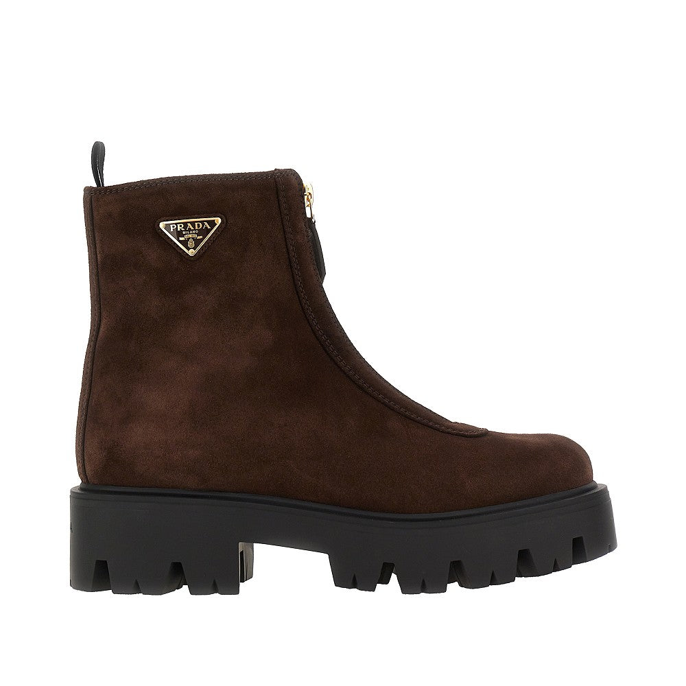 Suede leather zip-up ankle boots